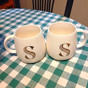 White Monogrammed "S" Mugs Set